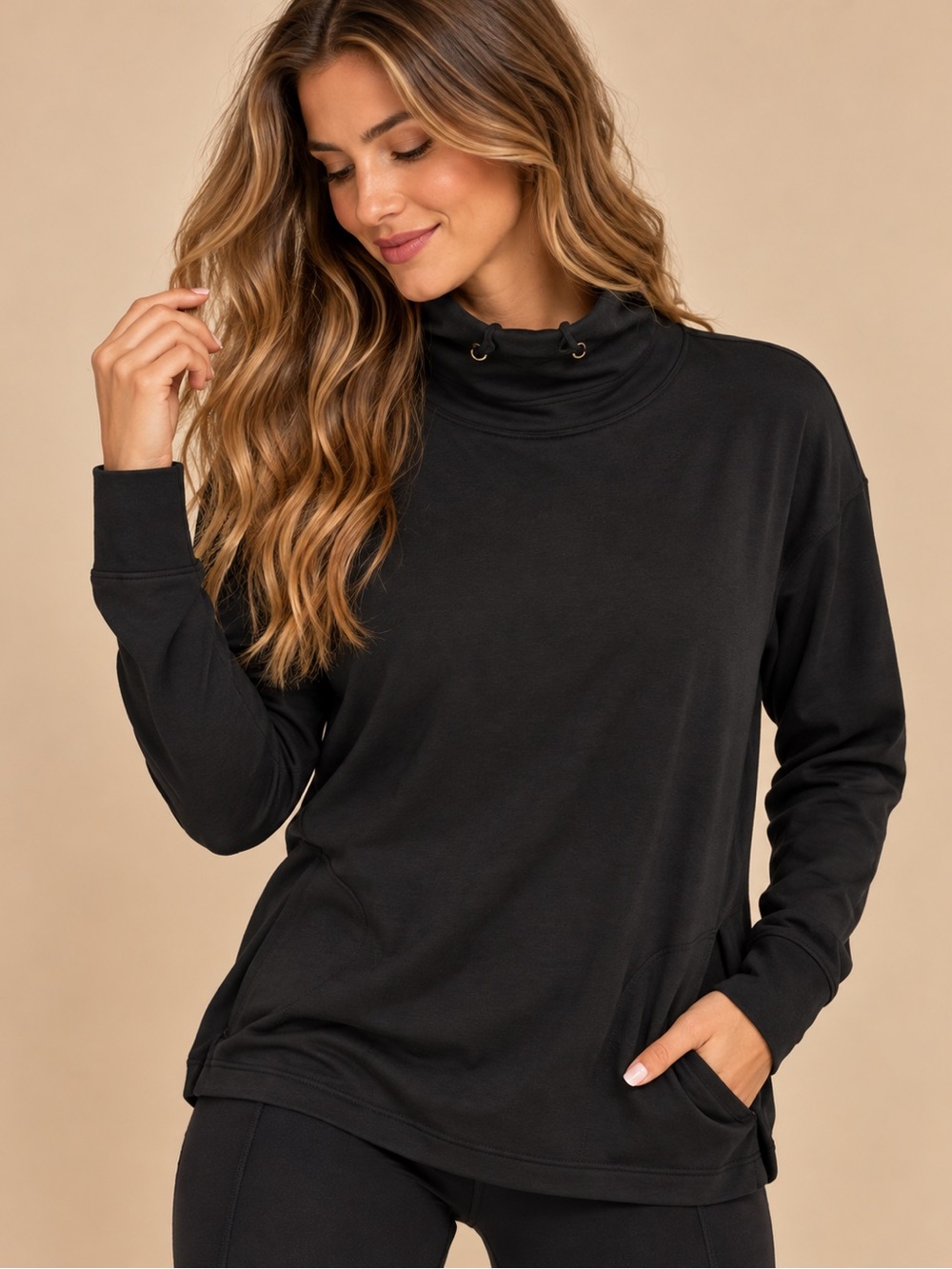Old Navy Active Black Cowl Neck Pullover Large Drawstring Sweatshirt